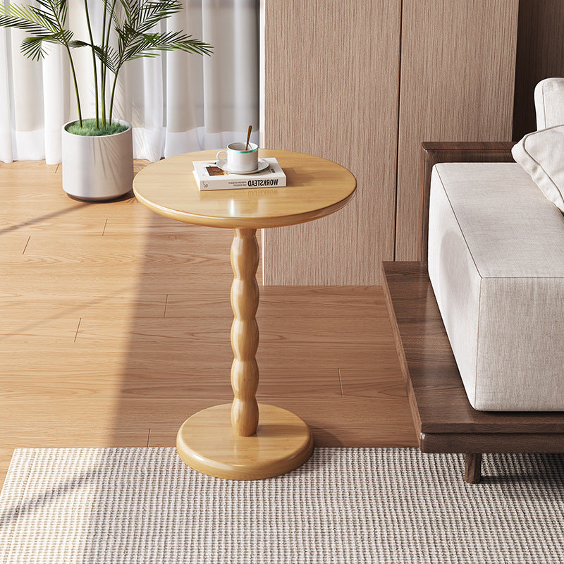 Traditional French Rubber Wood Round Roman Column End Table 1-Tier For Living Room