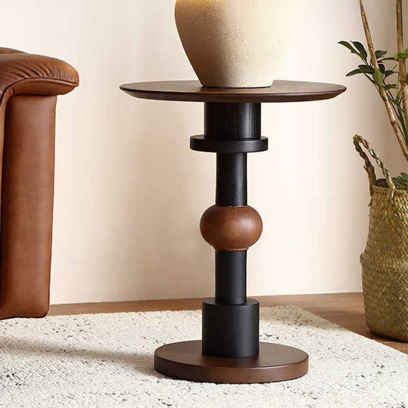 Traditional French Rubber Wood Round Ball End Table 1-Tier For Living Room