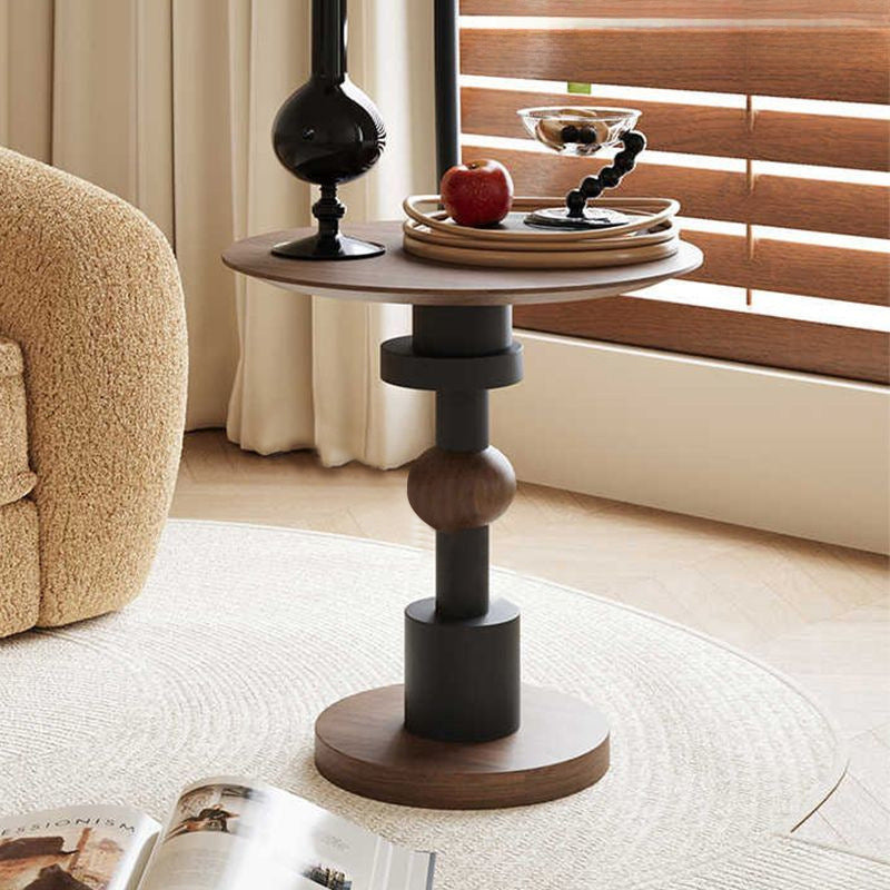 Traditional French Rubber Wood Round Ball End Table 1-Tier For Living Room