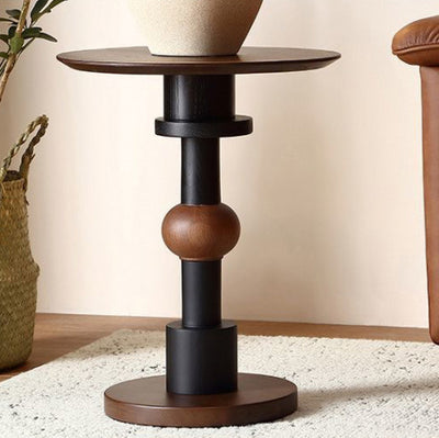 Traditional French Rubber Wood Round Ball End Table 1-Tier For Living Room