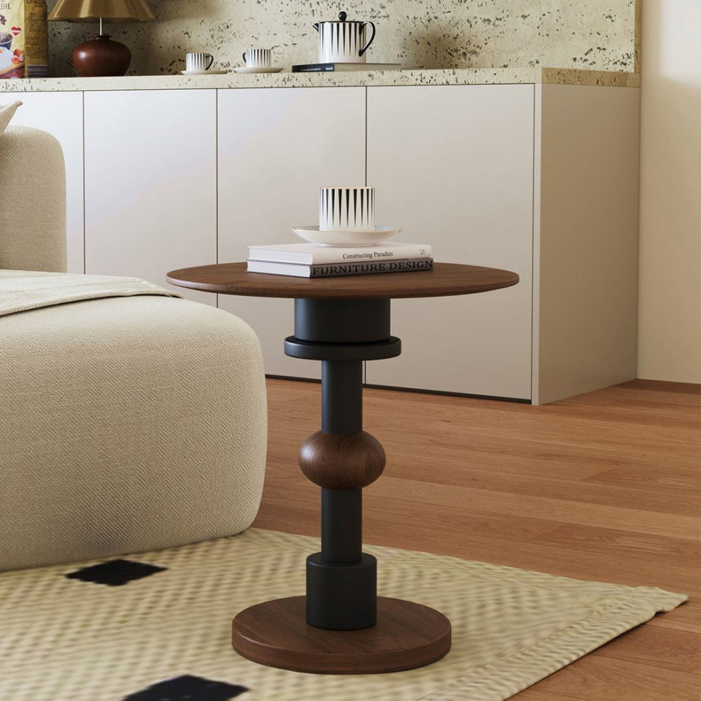Traditional French Rubber Wood Round Ball End Table 1-Tier For Living Room
