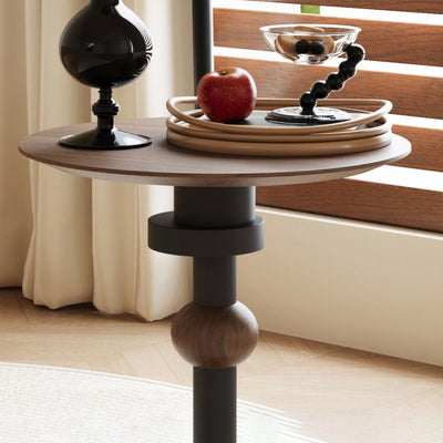 Traditional French Rubber Wood Round Ball End Table 1-Tier For Living Room