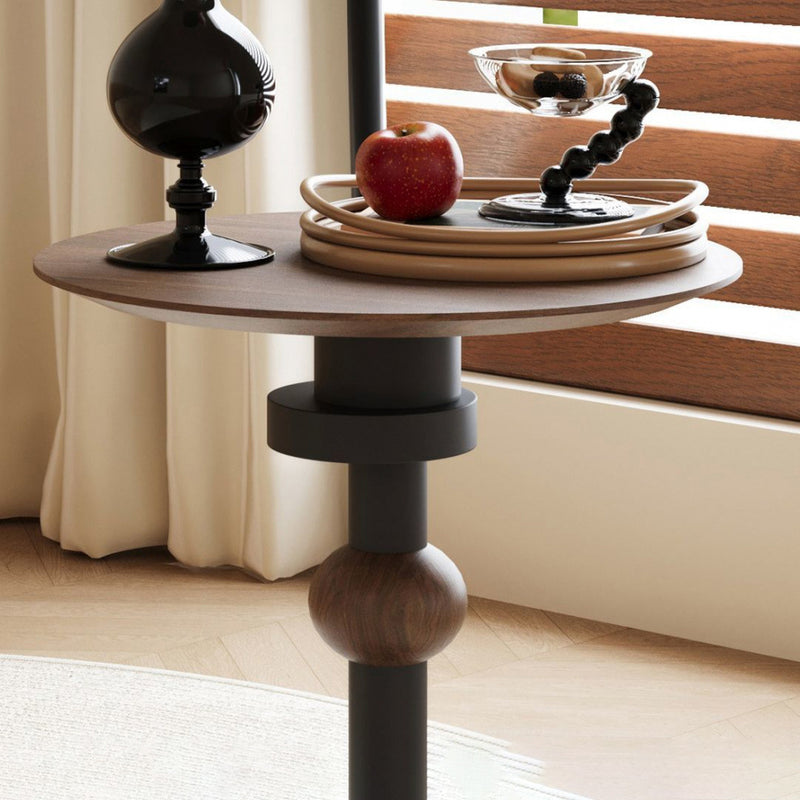 Traditional French Rubber Wood Round Ball End Table 1-Tier For Living Room