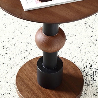 Traditional French Rubber Wood Round Ball End Table 1-Tier For Living Room
