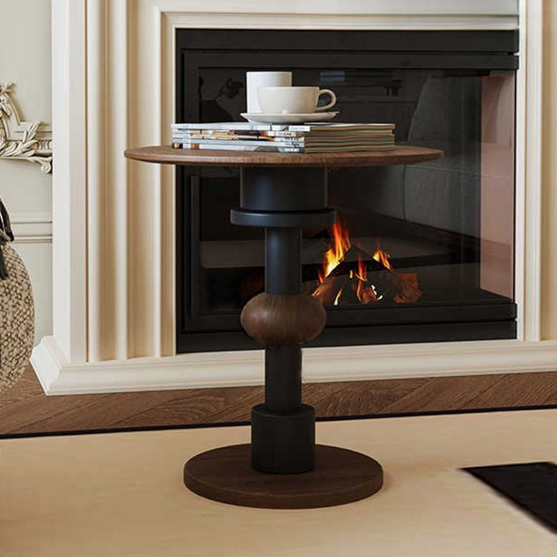 Traditional French Rubber Wood Round Ball End Table 1-Tier For Living Room