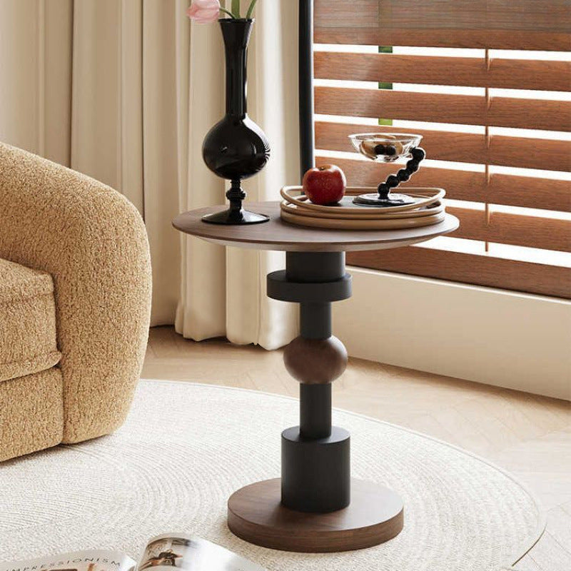 Traditional French Rubber Wood Round Ball End Table 1-Tier For Living Room