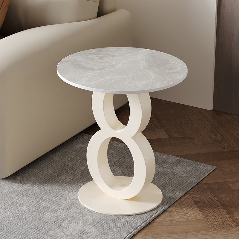 Contemporary Scandinavian Marble Carbon Steel Round Hollow Side Table 1-Tier For Living Room