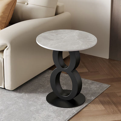 Contemporary Scandinavian Marble Carbon Steel Round Hollow Side Table 1-Tier For Living Room