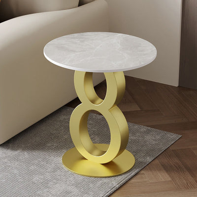 Contemporary Scandinavian Marble Carbon Steel Round Hollow Side Table 1-Tier For Living Room