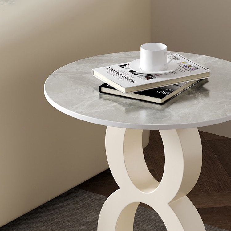 Contemporary Scandinavian Marble Carbon Steel Round Hollow Side Table 1-Tier For Living Room