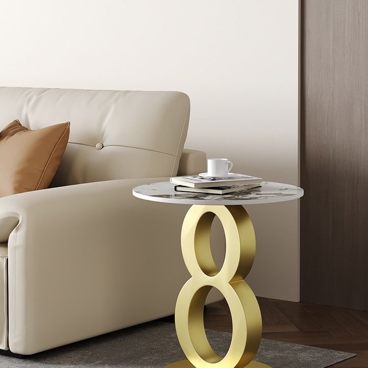 Contemporary Scandinavian Marble Carbon Steel Round Hollow Side Table 1-Tier For Living Room