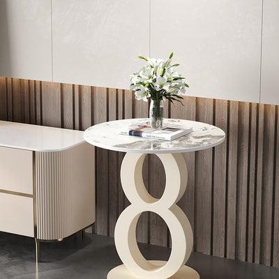 Contemporary Scandinavian Marble Carbon Steel Round Hollow Side Table 1-Tier For Living Room