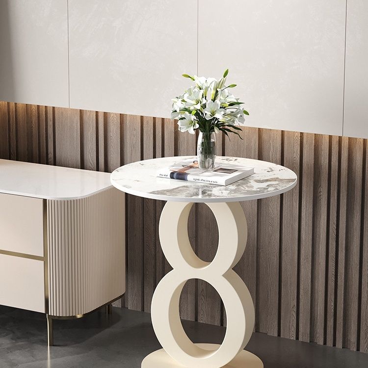 Contemporary Scandinavian Marble Carbon Steel Round Hollow Side Table 1-Tier For Living Room
