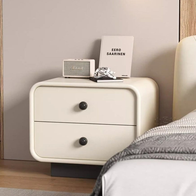 Table de chevet moderne minimaliste en cuir résistant aux griffures de chat en bois massif carré arrondi à 2 tiroirs pour chambre 