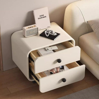 Table de chevet moderne minimaliste en cuir résistant aux griffures de chat en bois massif carré arrondi à 2 tiroirs pour chambre 