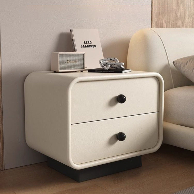Table de chevet moderne minimaliste en cuir résistant aux griffures de chat en bois massif carré arrondi à 2 tiroirs pour chambre 