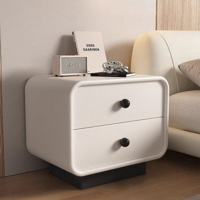 Table de chevet moderne minimaliste en cuir résistant aux griffures de chat en bois massif carré arrondi à 2 tiroirs pour chambre 