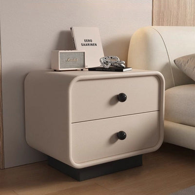 Table de chevet moderne minimaliste en cuir résistant aux griffures de chat en bois massif carré arrondi à 2 tiroirs pour chambre 