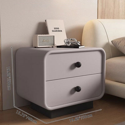 Table de chevet moderne minimaliste en cuir résistant aux griffures de chat en bois massif carré arrondi à 2 tiroirs pour chambre 