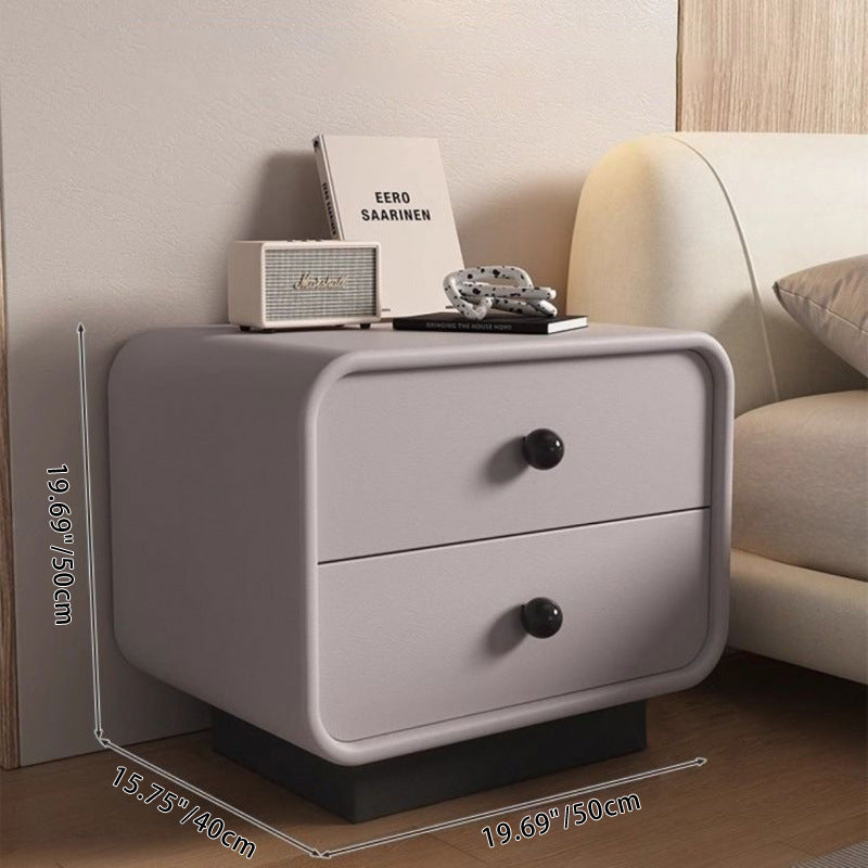 Table de chevet moderne minimaliste en cuir résistant aux griffures de chat en bois massif carré arrondi à 2 tiroirs pour chambre 