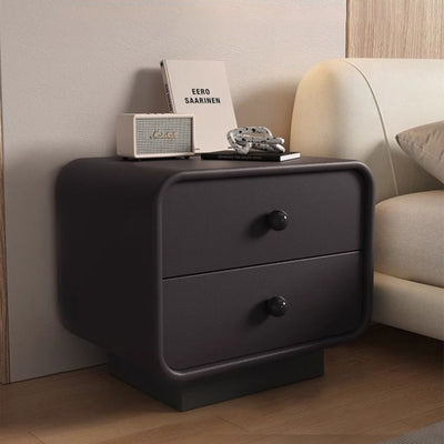 Table de chevet moderne minimaliste en cuir résistant aux griffures de chat en bois massif carré arrondi à 2 tiroirs pour chambre 