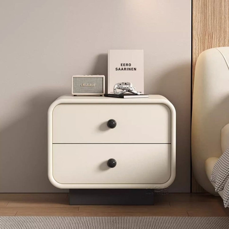 Table de chevet moderne minimaliste en cuir résistant aux griffures de chat en bois massif carré arrondi à 2 tiroirs pour chambre 