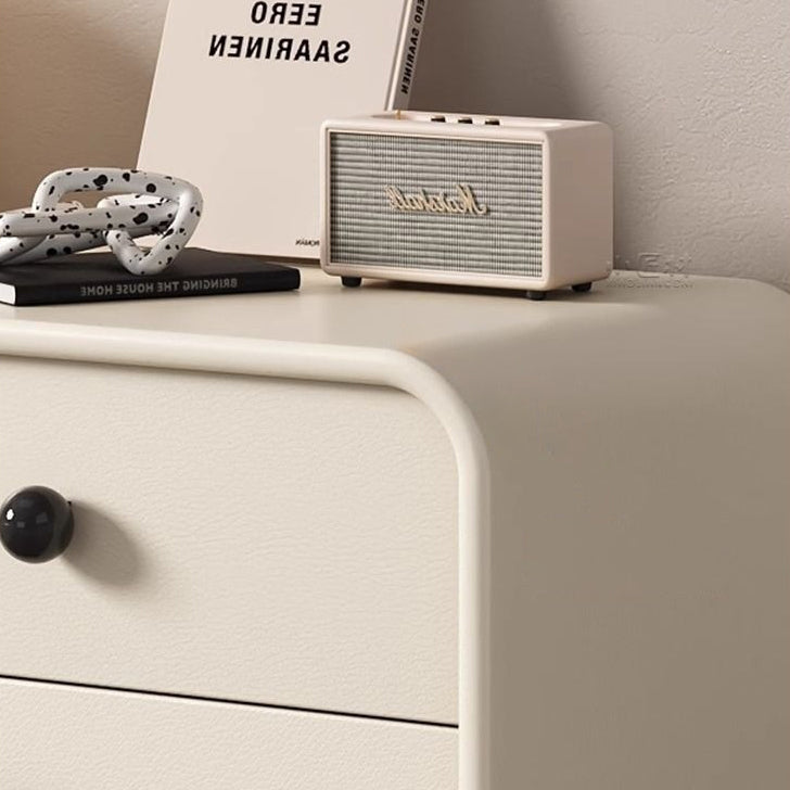 Table de chevet moderne minimaliste en cuir résistant aux griffures de chat en bois massif carré arrondi à 2 tiroirs pour chambre 