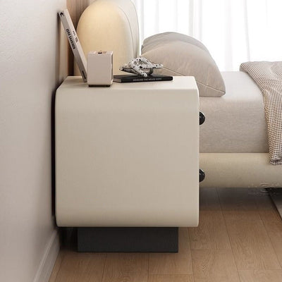 Table de chevet moderne minimaliste en cuir résistant aux griffures de chat en bois massif carré arrondi à 2 tiroirs pour chambre 