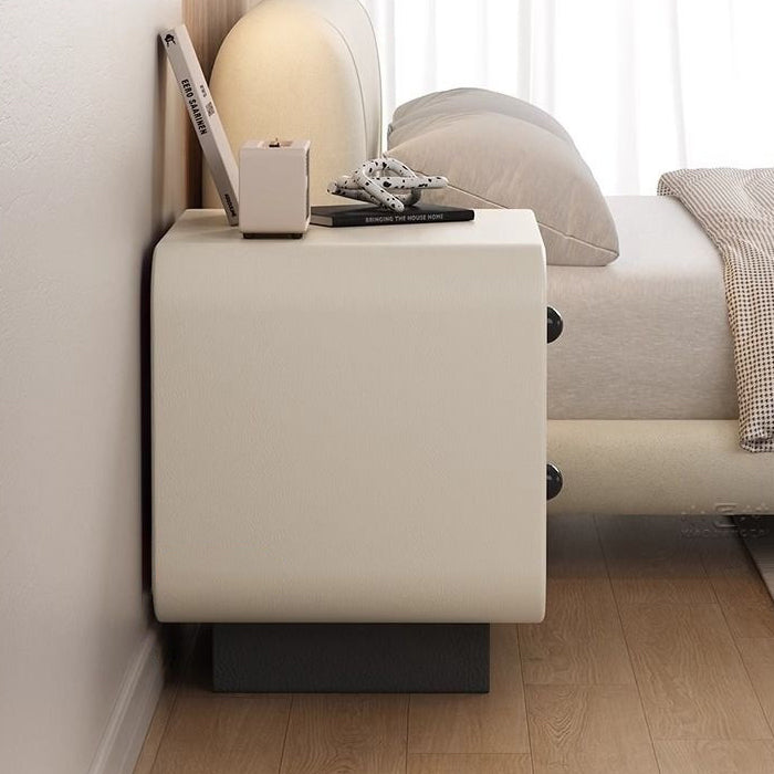 Table de chevet moderne minimaliste en cuir résistant aux griffures de chat en bois massif carré arrondi à 2 tiroirs pour chambre 