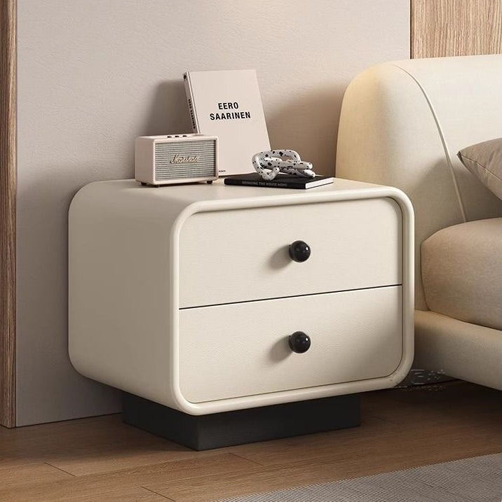 Table de chevet moderne minimaliste en cuir résistant aux griffures de chat en bois massif carré arrondi à 2 tiroirs pour chambre 