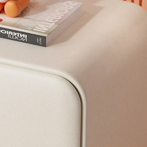 Contemporary Scandinavian Microfiber Leather Solid Wood Metal Ball Square Nightstand 2-Drawer For Bedroom