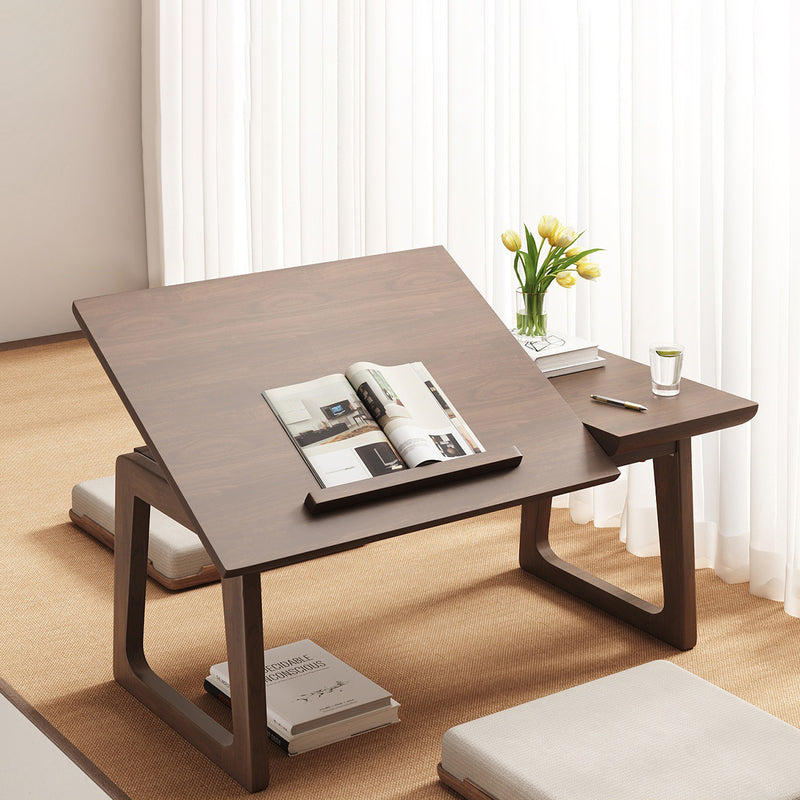 Traditional Japanese Solid Wood Foldable Rectangle Side Table 1-Tier For Living Room