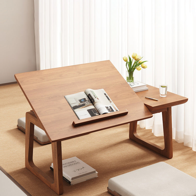 Traditional Japanese Solid Wood Foldable Rectangle Side Table 1-Tier For Living Room