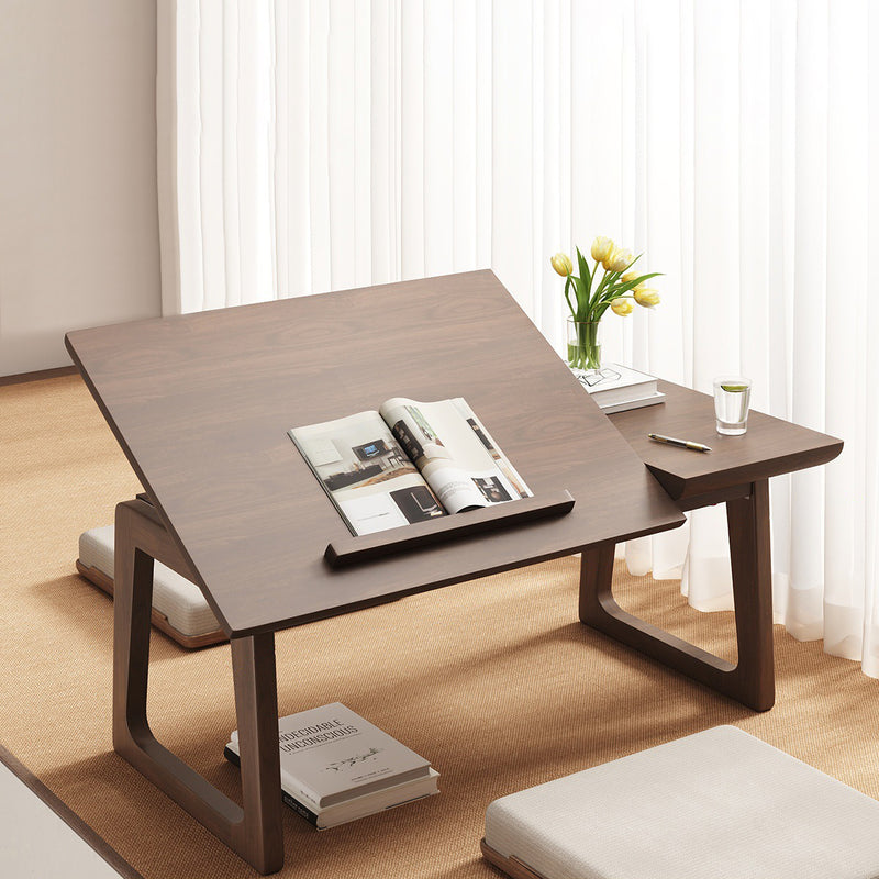 Traditional Japanese Solid Wood Foldable Rectangle Side Table 1-Tier For Living Room