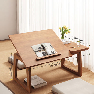 Traditional Japanese Solid Wood Foldable Rectangle Side Table 1-Tier For Living Room