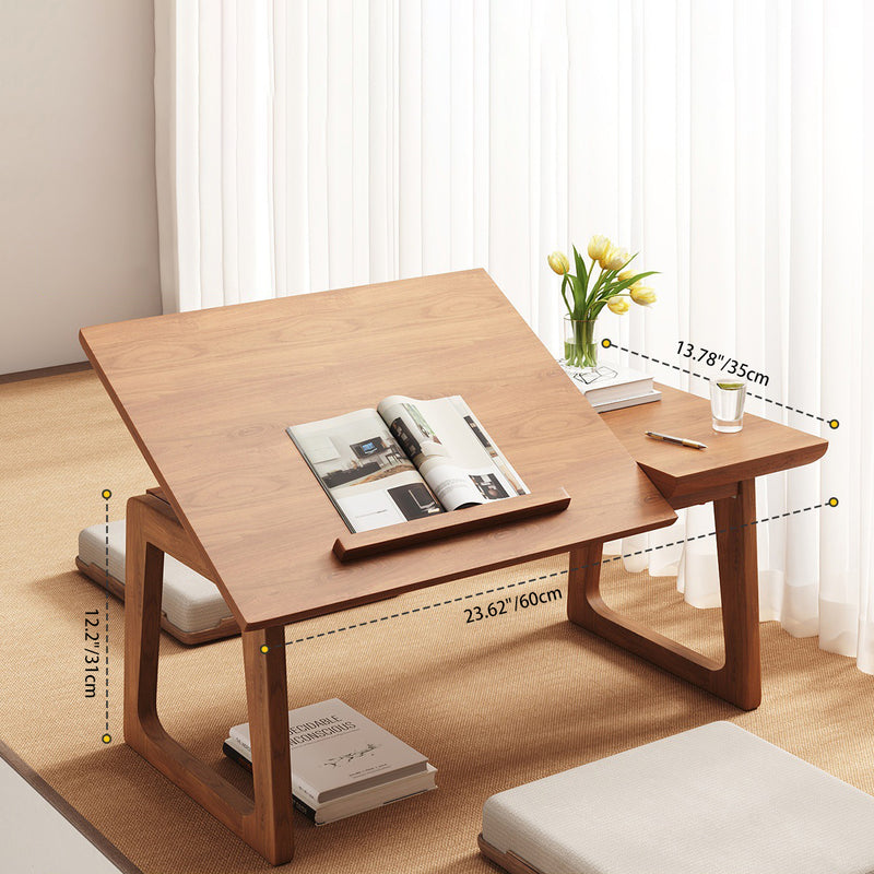 Traditional Japanese Solid Wood Foldable Rectangle Side Table 1-Tier For Living Room