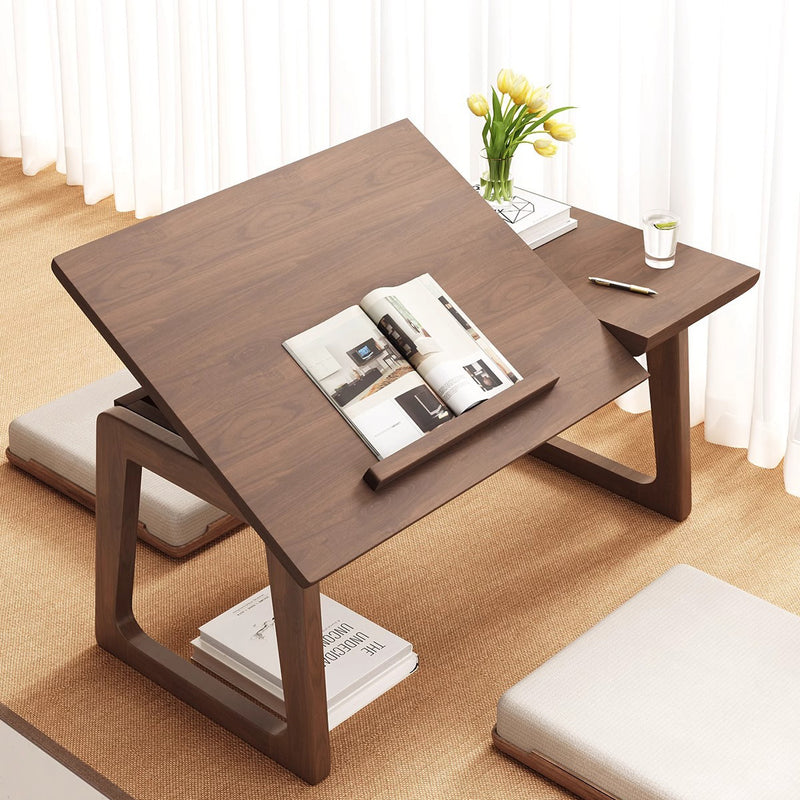 Traditional Japanese Solid Wood Foldable Rectangle Side Table 1-Tier For Living Room