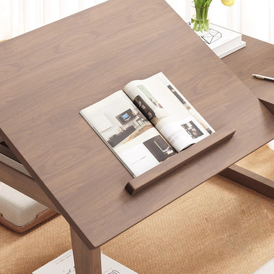 Traditional Japanese Solid Wood Foldable Rectangle Side Table 1-Tier For Living Room
