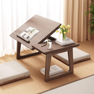 Traditional Japanese Solid Wood Foldable Rectangle Side Table 1-Tier For Living Room