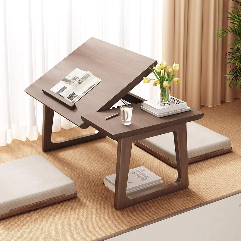 Traditional Japanese Solid Wood Foldable Rectangle Side Table 1-Tier For Living Room