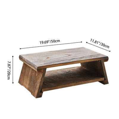 Traditional Japanese Solid Wood Rectangle Coffee Table 2-Tier For Living Room
