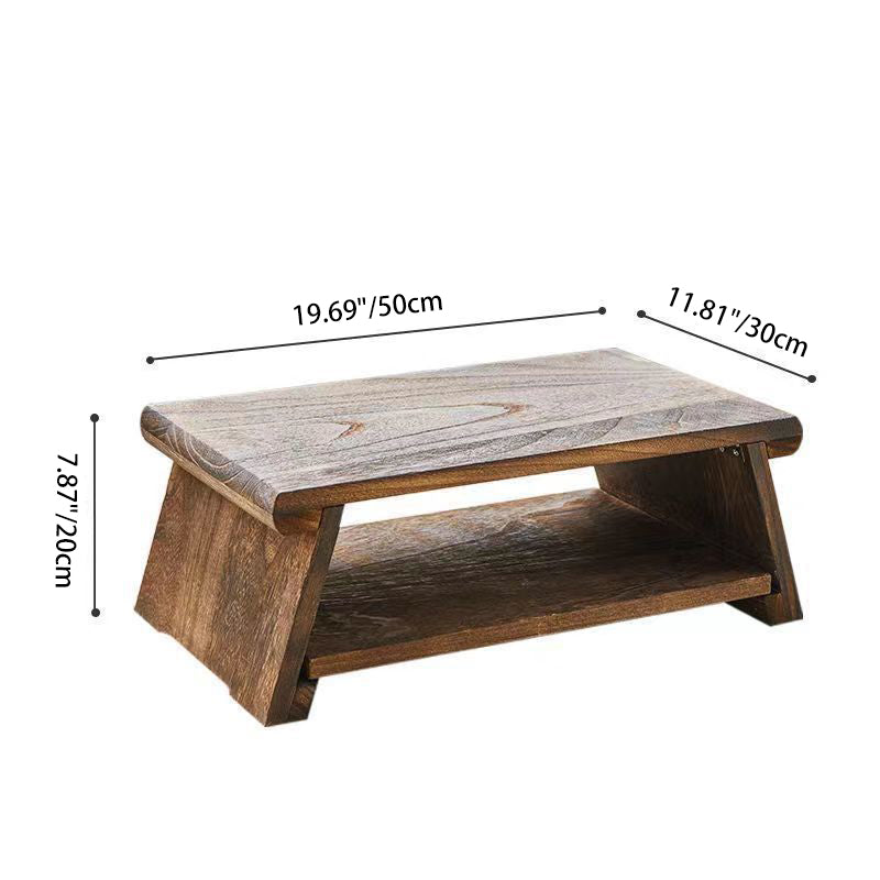 Traditional Japanese Solid Wood Rectangle Coffee Table 2-Tier For Living Room