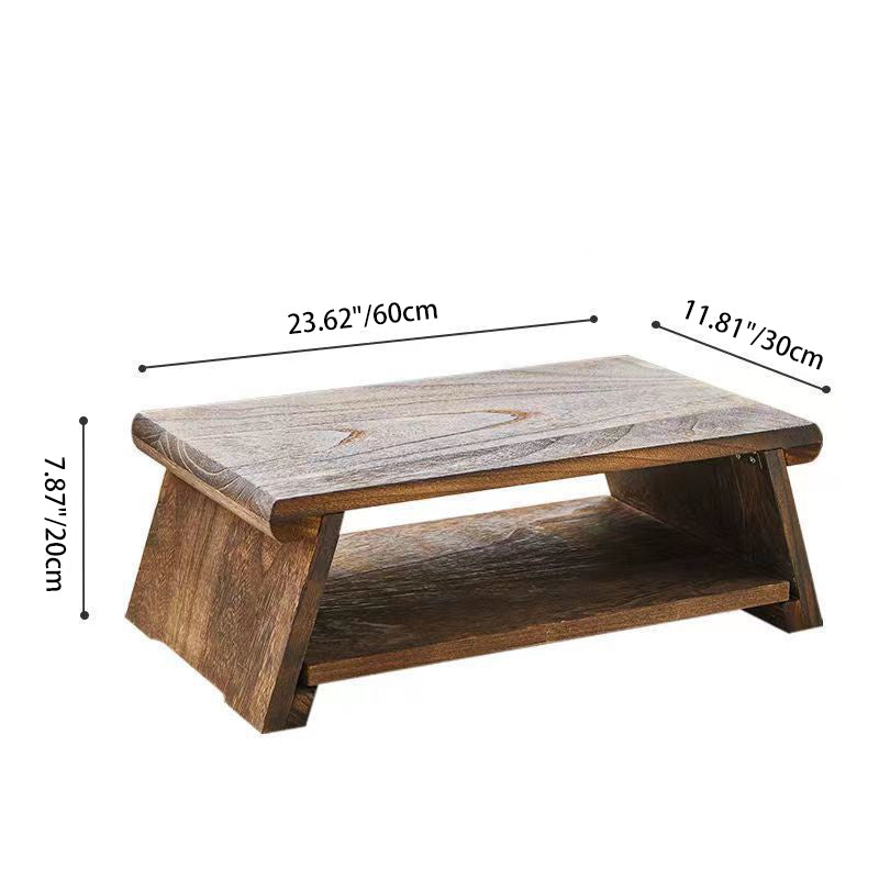 Traditional Japanese Solid Wood Rectangle Coffee Table 2-Tier For Living Room