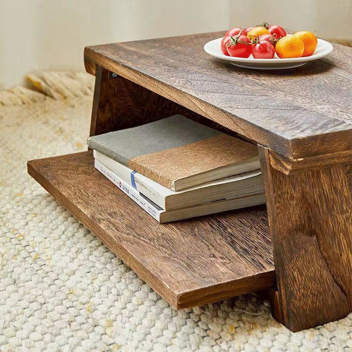 Traditioneller japanischer rechteckiger Couchtisch aus Massivholz mit 2 Ebenen für das Wohnzimmer 