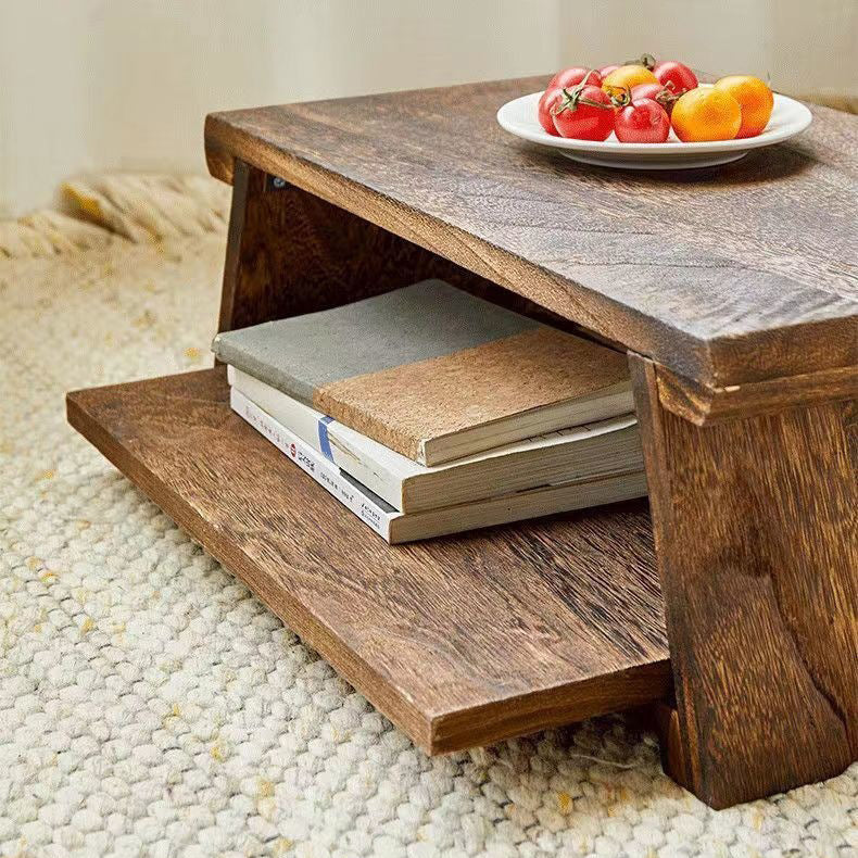 Traditional Japanese Solid Wood Rectangle Coffee Table 2-Tier For Living Room