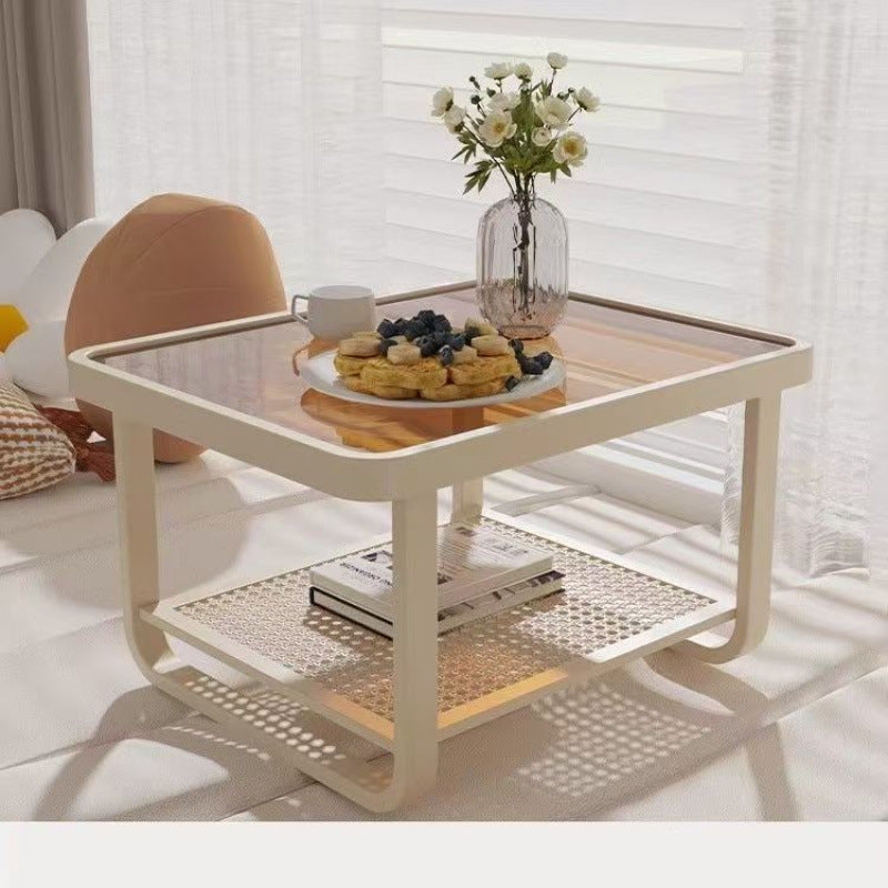 Zeitgenössischer skandinavischer Eisen-Glas-Kurven-Rechteck-Couchtisch mit 2 Ebenen für das Wohnzimmer 