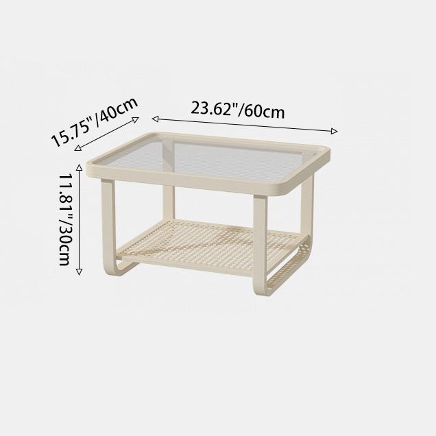 Zeitgenössischer skandinavischer Eisen-Glas-Kurven-Rechteck-Couchtisch mit 2 Ebenen für das Wohnzimmer 