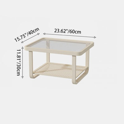 Contemporary Scandinavian Iron Glass Curved Rectangle Coffee Table 2-Tier For Living Room