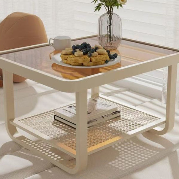 Zeitgenössischer skandinavischer Eisen-Glas-Kurven-Rechteck-Couchtisch mit 2 Ebenen für das Wohnzimmer 