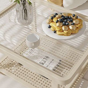 Contemporary Scandinavian Iron Glass Curved Rectangle Coffee Table 2-Tier For Living Room